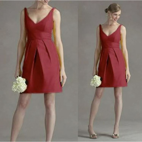 Jenny Yoo Pink Coral V Neck Sleeveless Fit and Flare Formal Cocktail Dress Sz 8